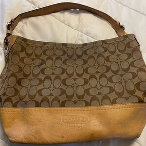 Coach Tan and Brown Signature bucket Shoulder Bag #2156